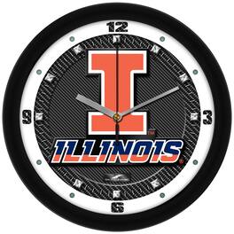 MpDirect - Illinois Fighting Illini 11.5'' Suntime Premium Glass Face Carbon Fiber Wall Clock - Multicolor