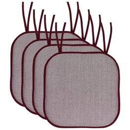 Sweet Home Collection - Cameron Memory Foam No Slip Back 16" x 16" Chair Pad Cushion with Ties, 4-Pack - Wine/White