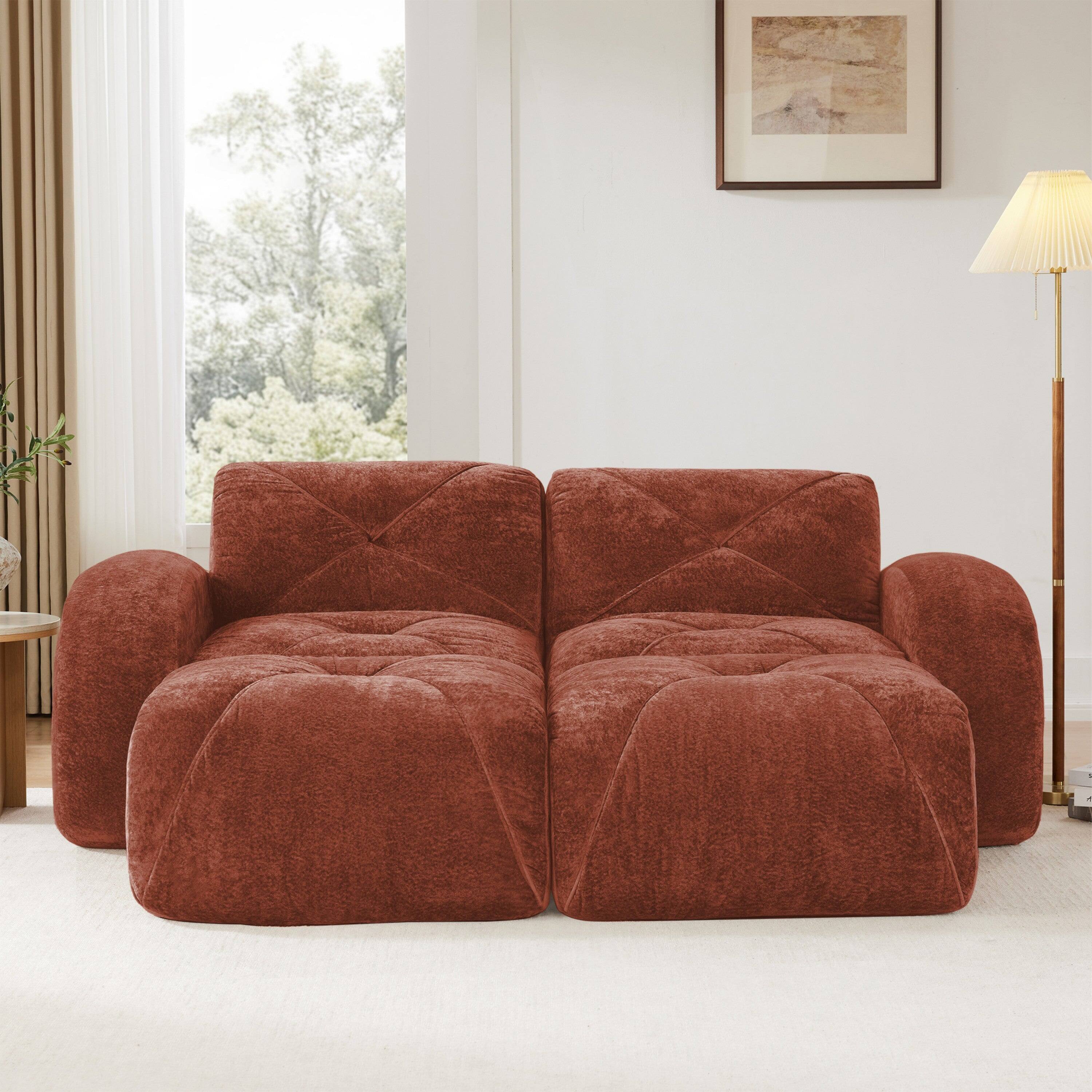 Alt View 2. Boyel Living - 2 Seater Tufted Boneless Sofa Soft Velvet No Assembly Ergonomic Design Red - Red.