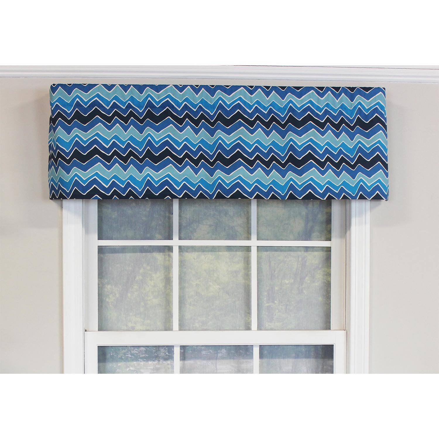 Angle. RLF Home - RLF Home See Saw Tailored 100% Cotton with Fully Lined 3" Rod Pocket Valnance for Windows 50" x 14" Blue - Blue.