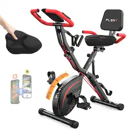 FED Fitness - Folding Exercise Bike, 5 IN 1 Stationary Bikes for Home 6.6 LBS Flywheel, 330LB Weight Capacity Back Support Cushion - Red