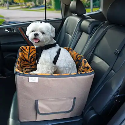 Front. Arf Pets - Dog Booster Car Seat with Adjustable Straps Foam Base Tether Strap Plush Washable Lining.