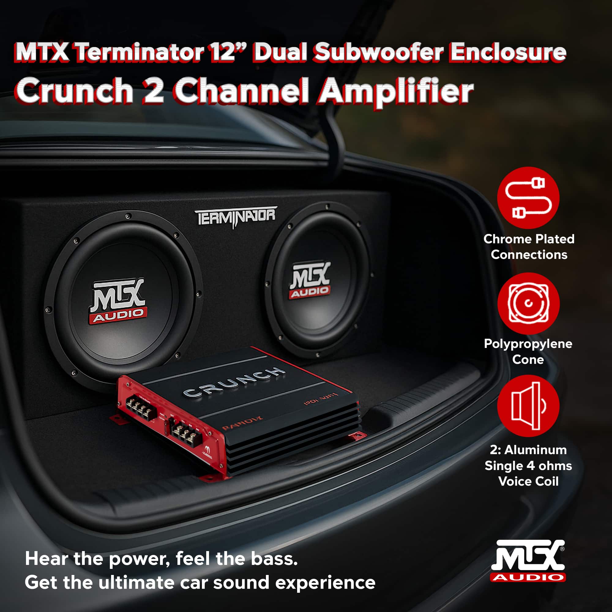 &amp;chou.  Crunch 2 Channel Car Audio Amplifier & MTX 12 In Dual Loaded