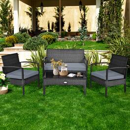 Gymax - Patio Garden 4PC Rattan Wicker Furniture Set - Black