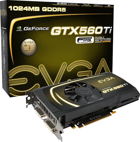  EVGA - GeForce GTX 560 Ti Graphic Card - 850 MHz Core - 1 GB GDDR5 SDRAM - PCI Express 2.0 x16