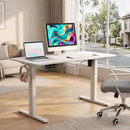 WELLFOR - 48"Electric Standing Desk with 3 Memory Height Settings & 2 Hanging Hooks,Adjustable Height Ergonomic Stand up Desk - White