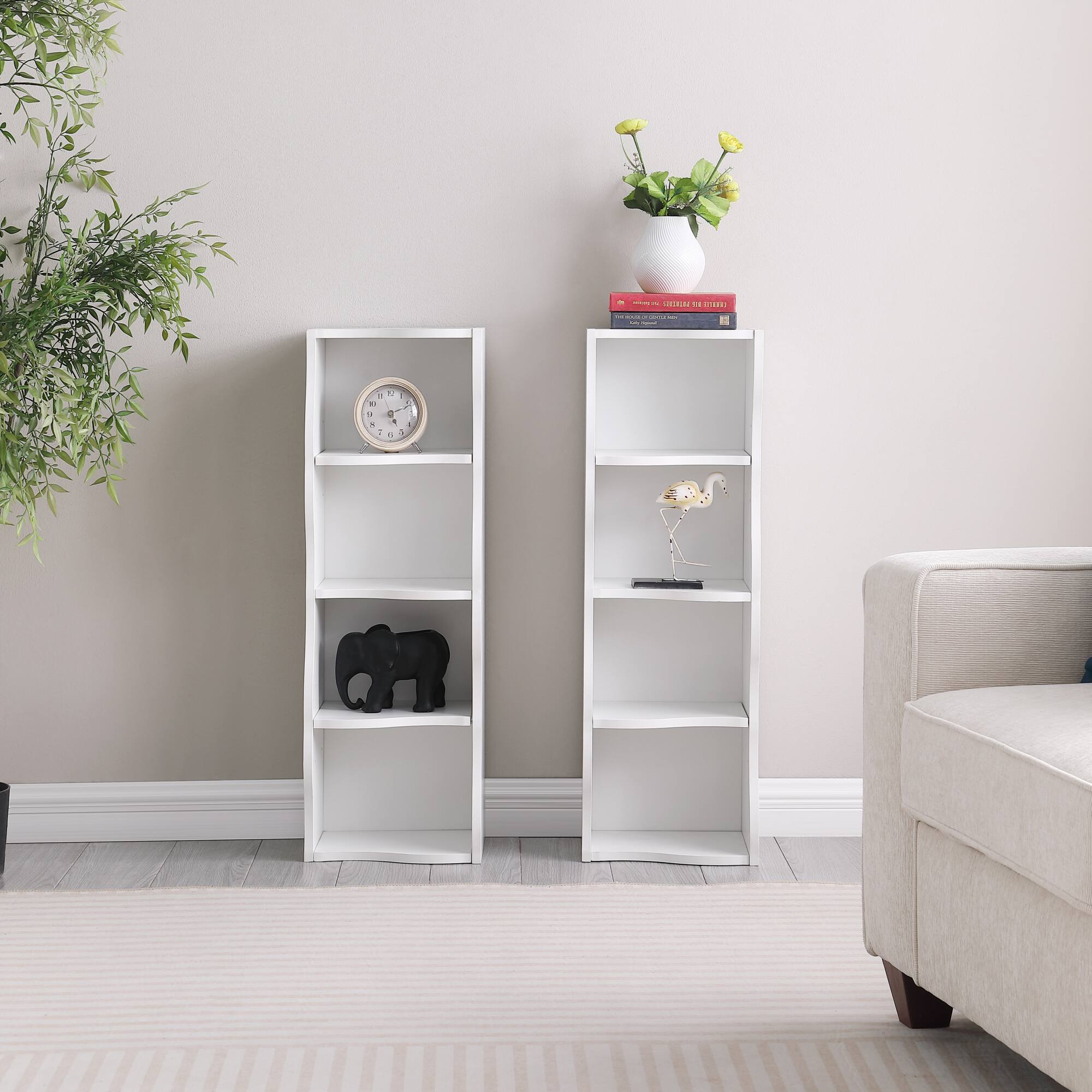 Alt View 2. GOODSILO - Ultra-Thin Adjustable Shelf Bookcase with Wavy Border Design for Home and Office Storage Solutions - White.