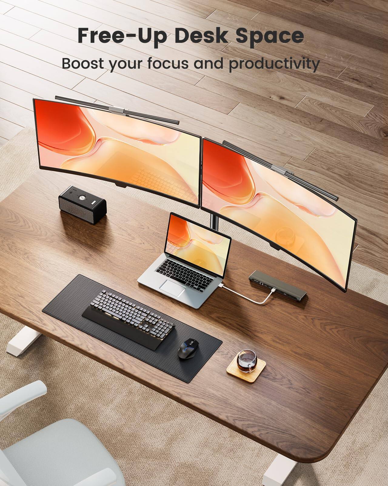 Free-Up Desk Space  
Boost your focus and productivity