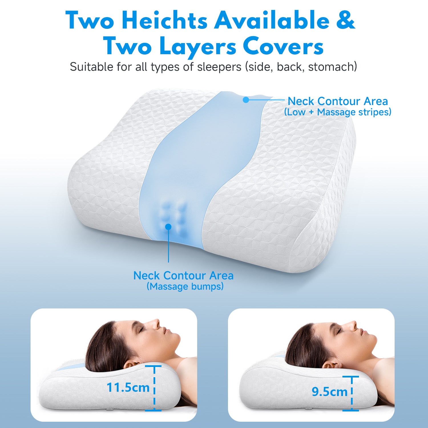 COQOOL Bed Pillow, Cervical Neck Pillow for Pain Relief, Contour