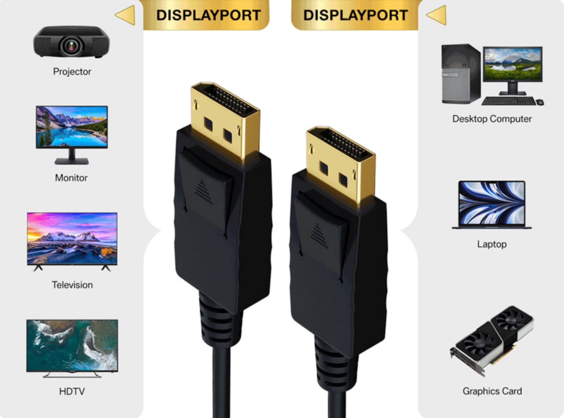 DISPLAYPORT DISPLAYPORT

Projector
Monitor
Television
HDTV
Desktop Computer
Laptop
Graphics Card