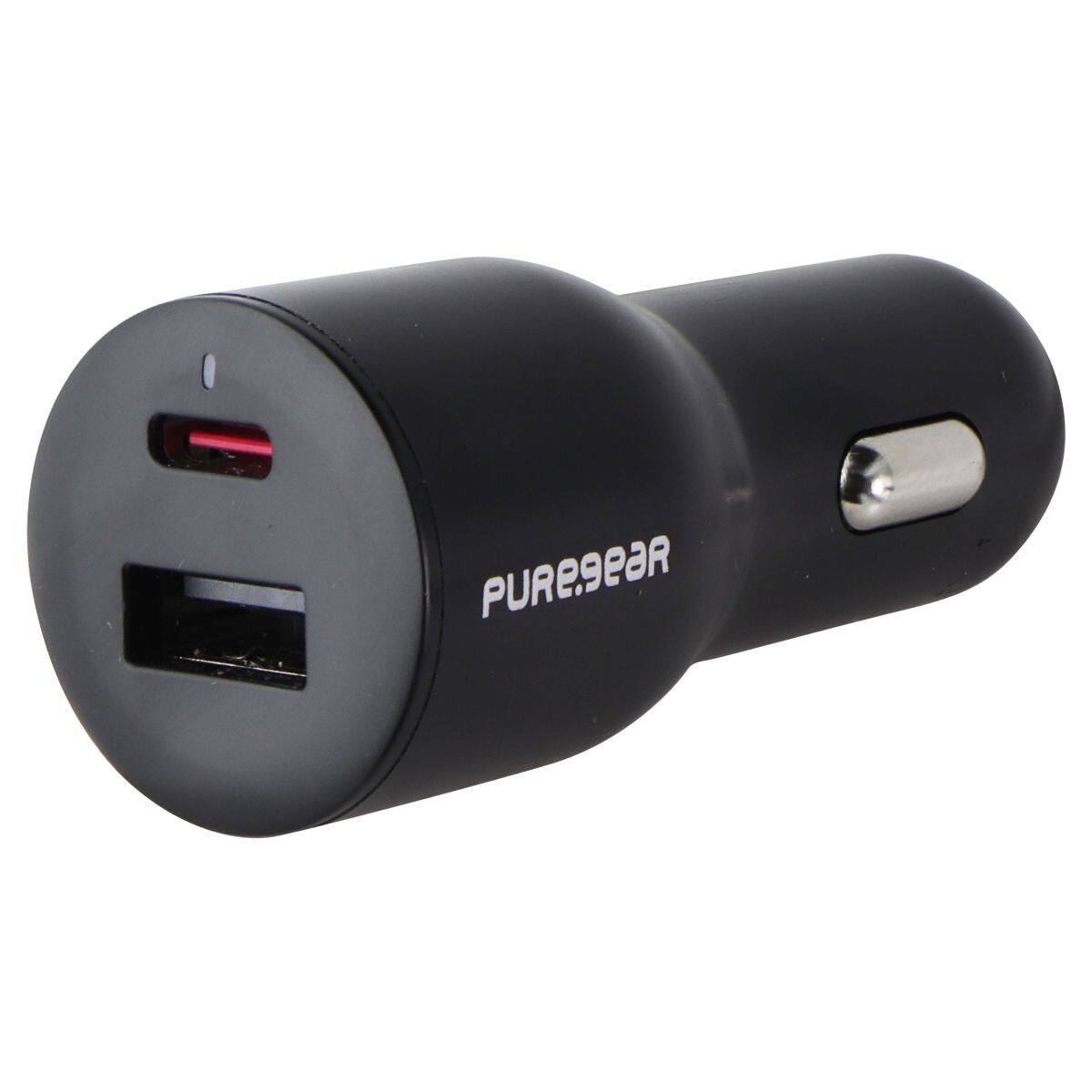 Angle. PureGear - LightSpeed 42W car charger with USB-C PD and USB-A ports - Black.