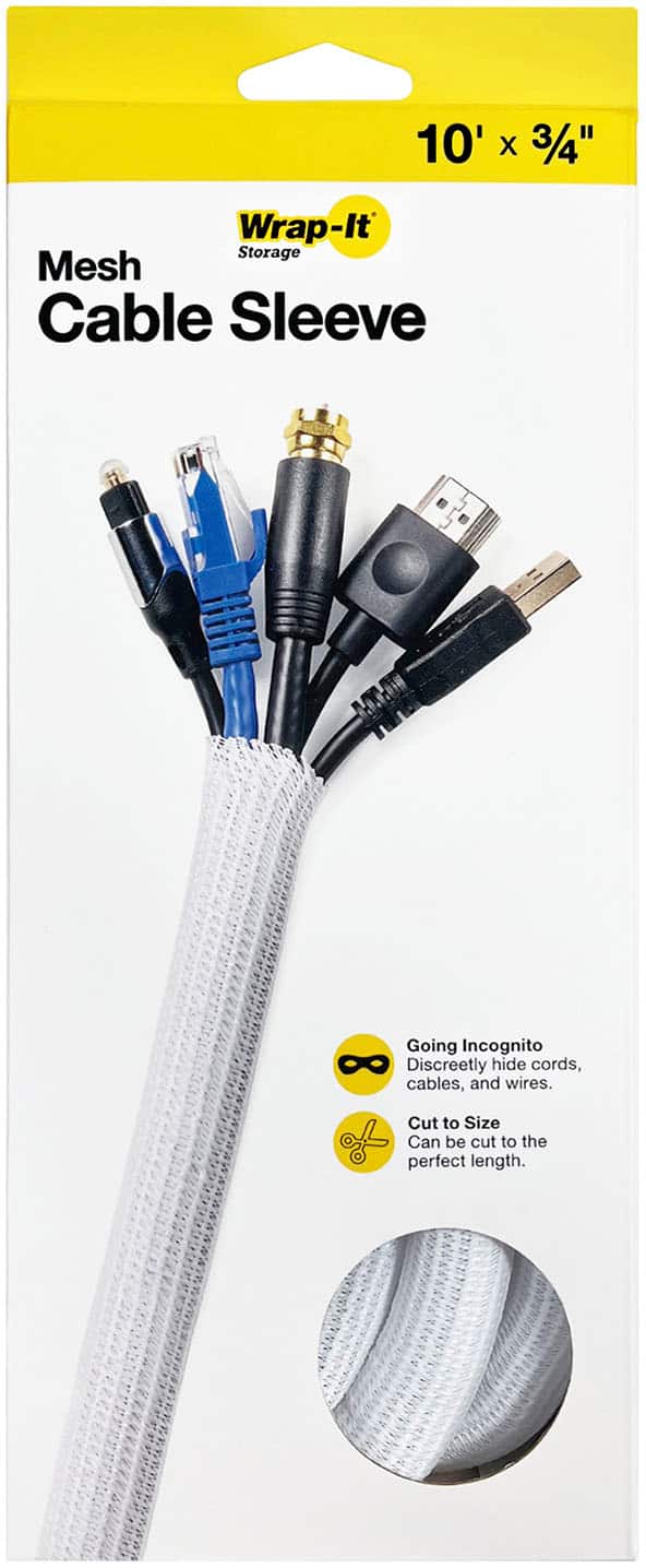 Wrap-It Storage - Cable Sleeve - Mesh - 10' x 0.75" - White - Front_Zoom
