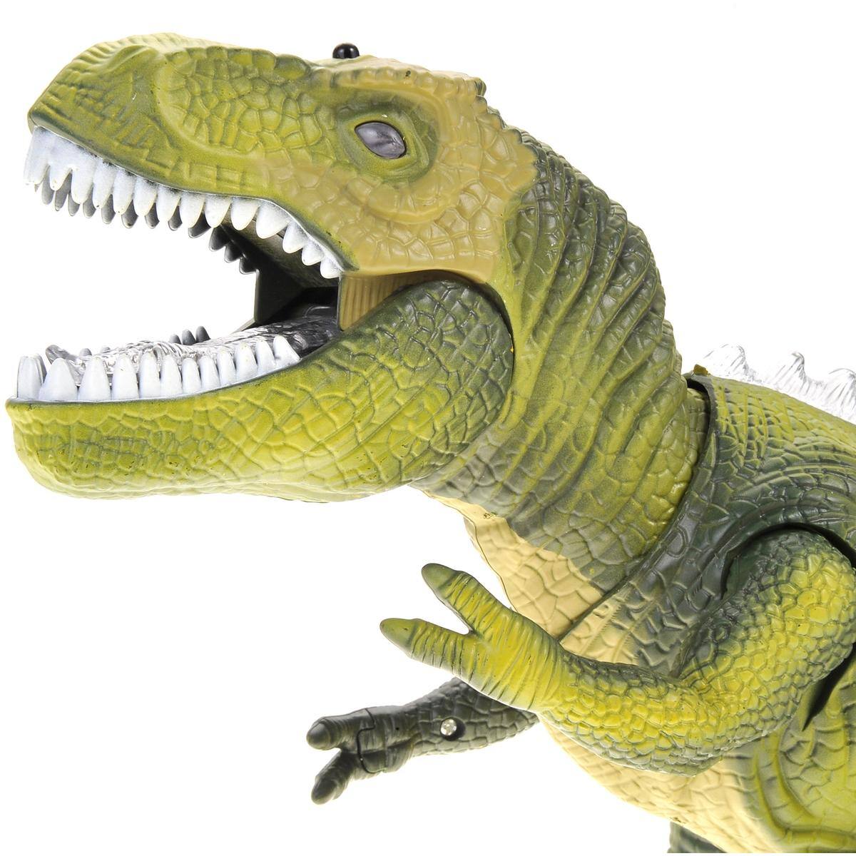 Left. JuzToys - Remote Control Dinosaur Toy, Walking T-Rex with Light & Sound Effects, RC Dino Toy for Kids – Green - Green.