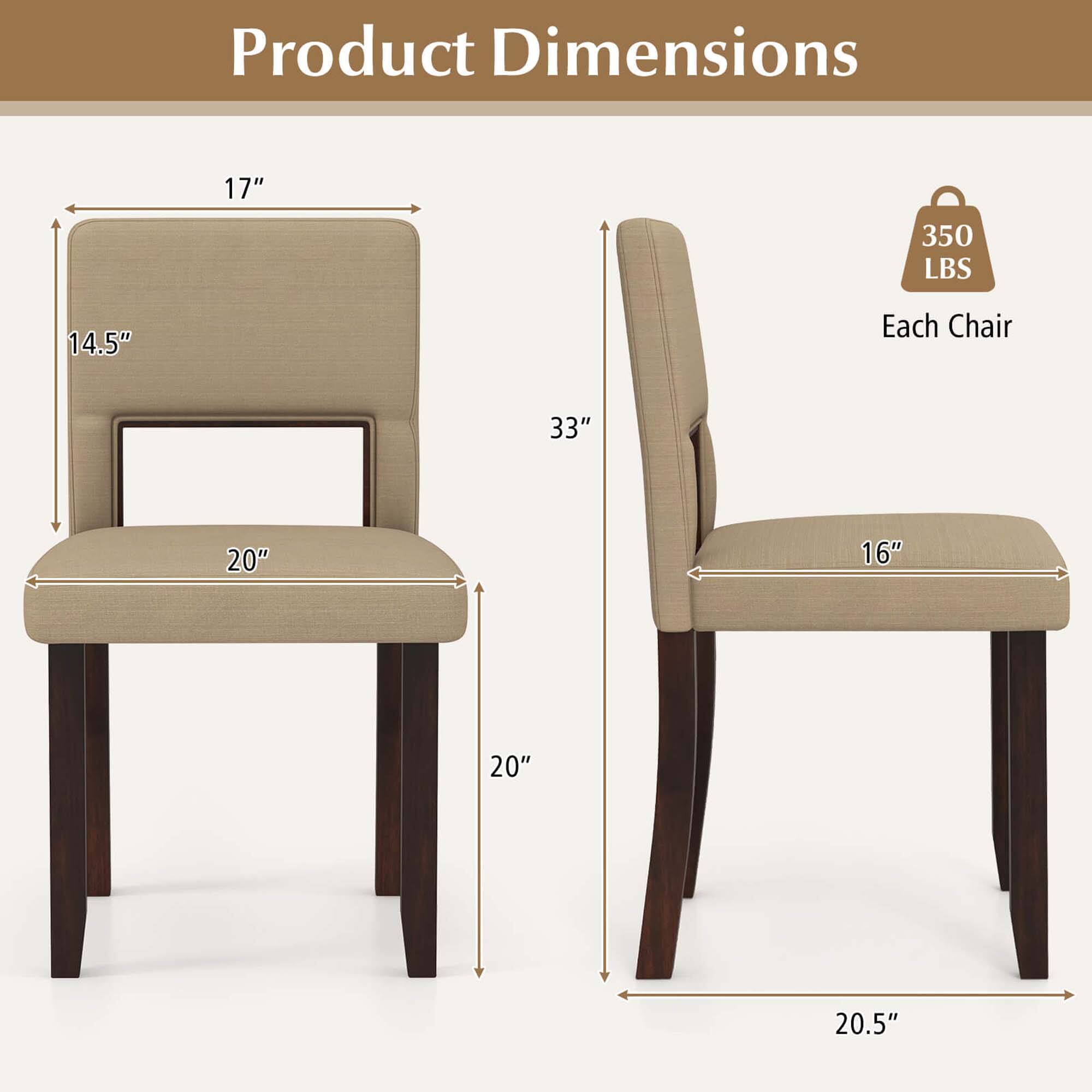 Product Dimensions: 17" x 350 lbs, 14.5" x 33" per chair, 33" x 20" x 16" x 20" x 20.5"