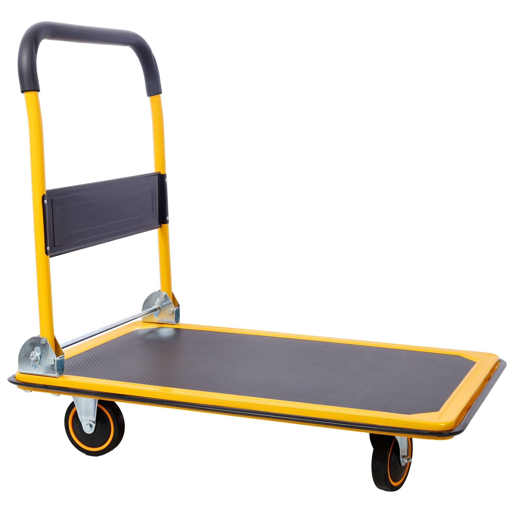 Front. Boyel Living - 330lbs Foldable Metal Push Hand Truck Yellow Black Multi Purpose Platform Trolley - Yellow.