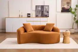 Trinkets Crazed - S-Curved Loveseat Chenille Couches with 2 Pillows, Upholstered Luxury Plush Cloud Sectional Sofa - Orange