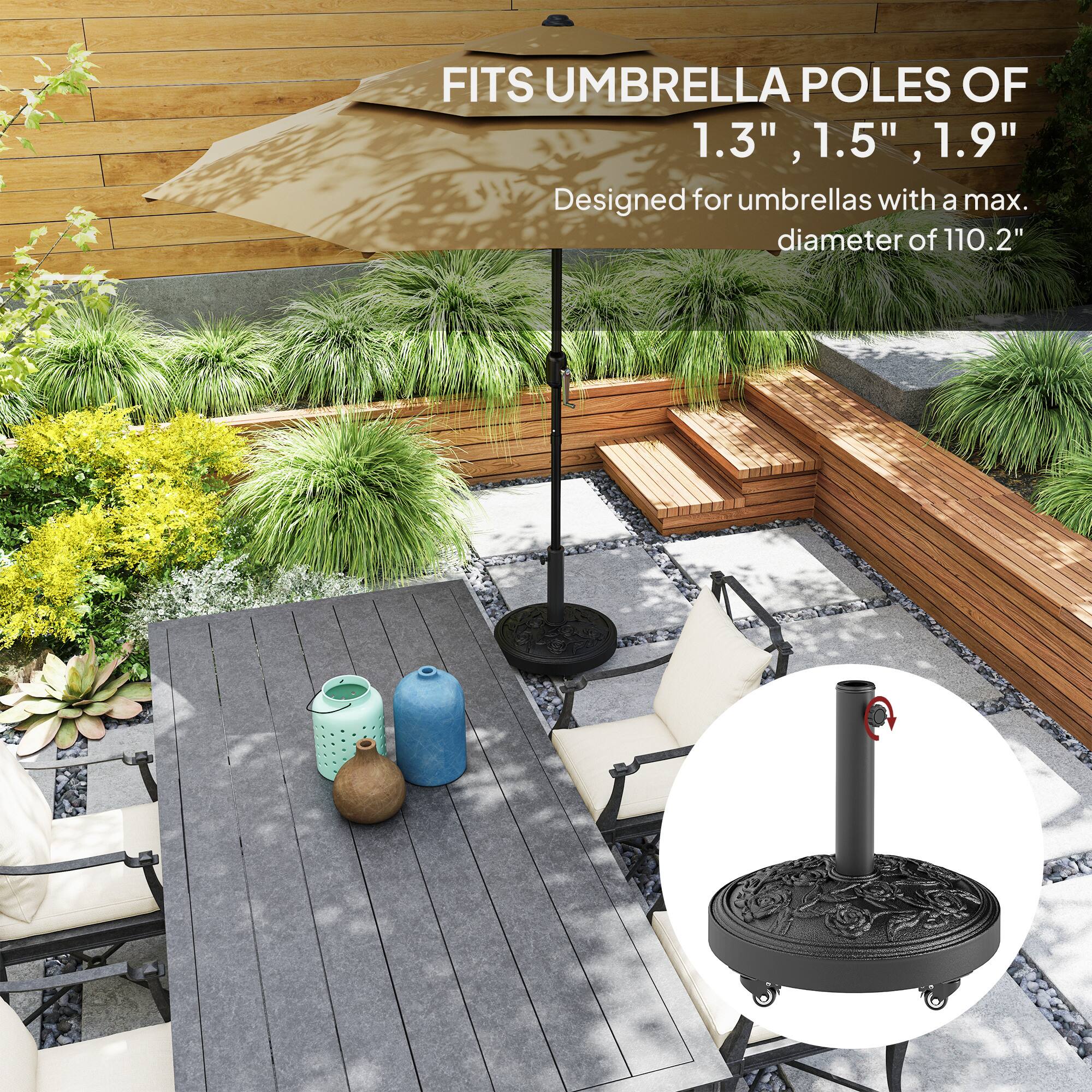 FITS UMBRELLA POLES OF 1.3", 1.5", 1.9"  
Designed for umbrellas with a max. diameter of 110.2"