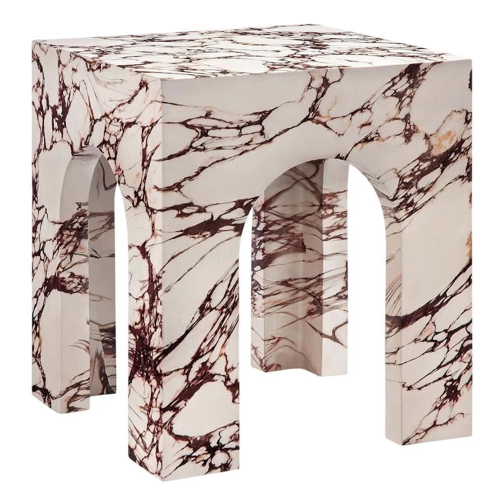 Outdoor Escape - Outdoor patio arched concrete side table with sturdy design for outdoor living - Red