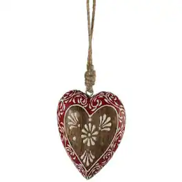 Ganz - Flower Heart Wooden Christmas Ornament 3 inch - Brown