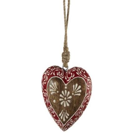 Front. Ganz - Flower Heart Wooden Christmas Ornament 3 inch - Brown.