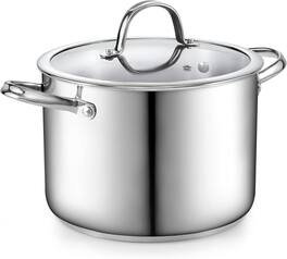 Cooks Standard - Classic 8qt S/S Dutch Oven Casserole W/Glass Lid, Large Dutch Oven for Soup, Stew, Chili & Pasta - Stainless Steel
