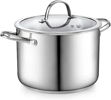 Front. Cooks Standard - Classic 8qt S/S Dutch Oven Casserole W/Glass Lid, Large Dutch Oven for Soup, Stew, Chili & Pasta - stainless steel.
