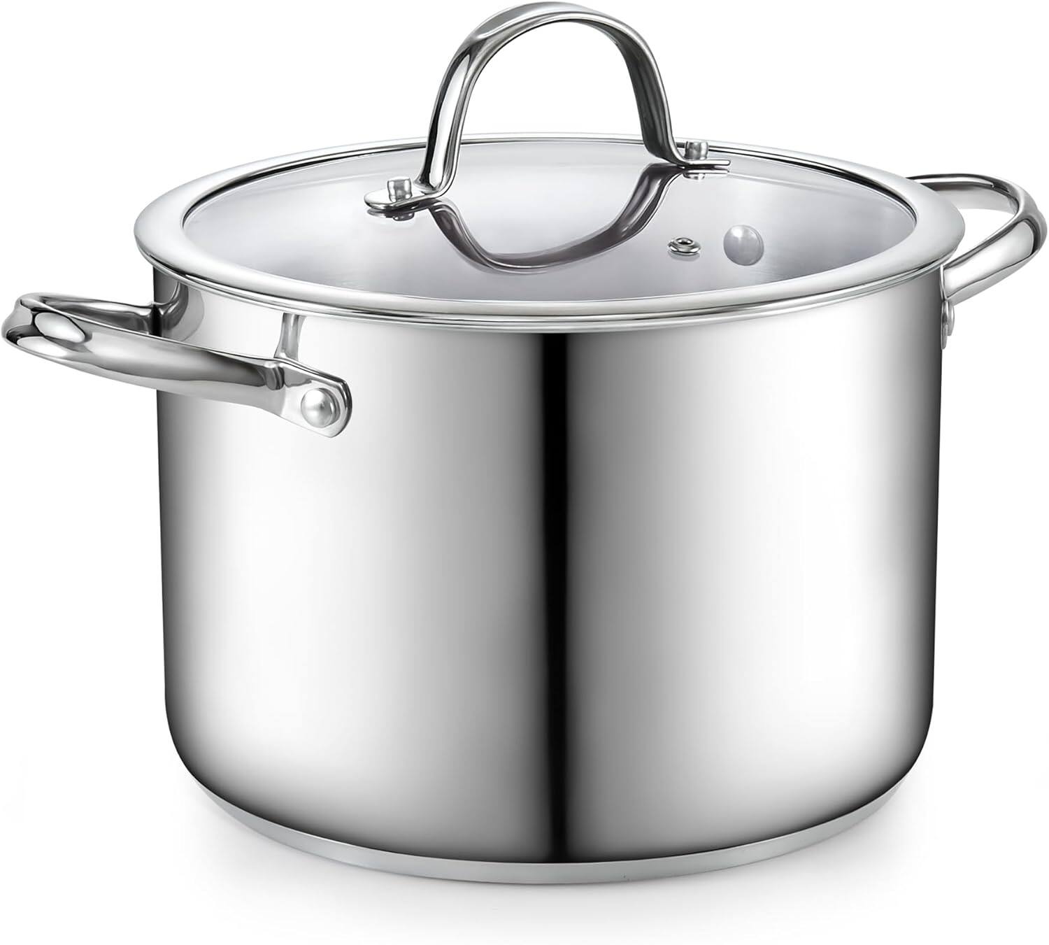 Front. Cooks Standard - Classic 8qt S/S Dutch Oven Casserole W/Glass Lid, Large Dutch Oven for Soup, Stew, Chili & Pasta - stainless steel.