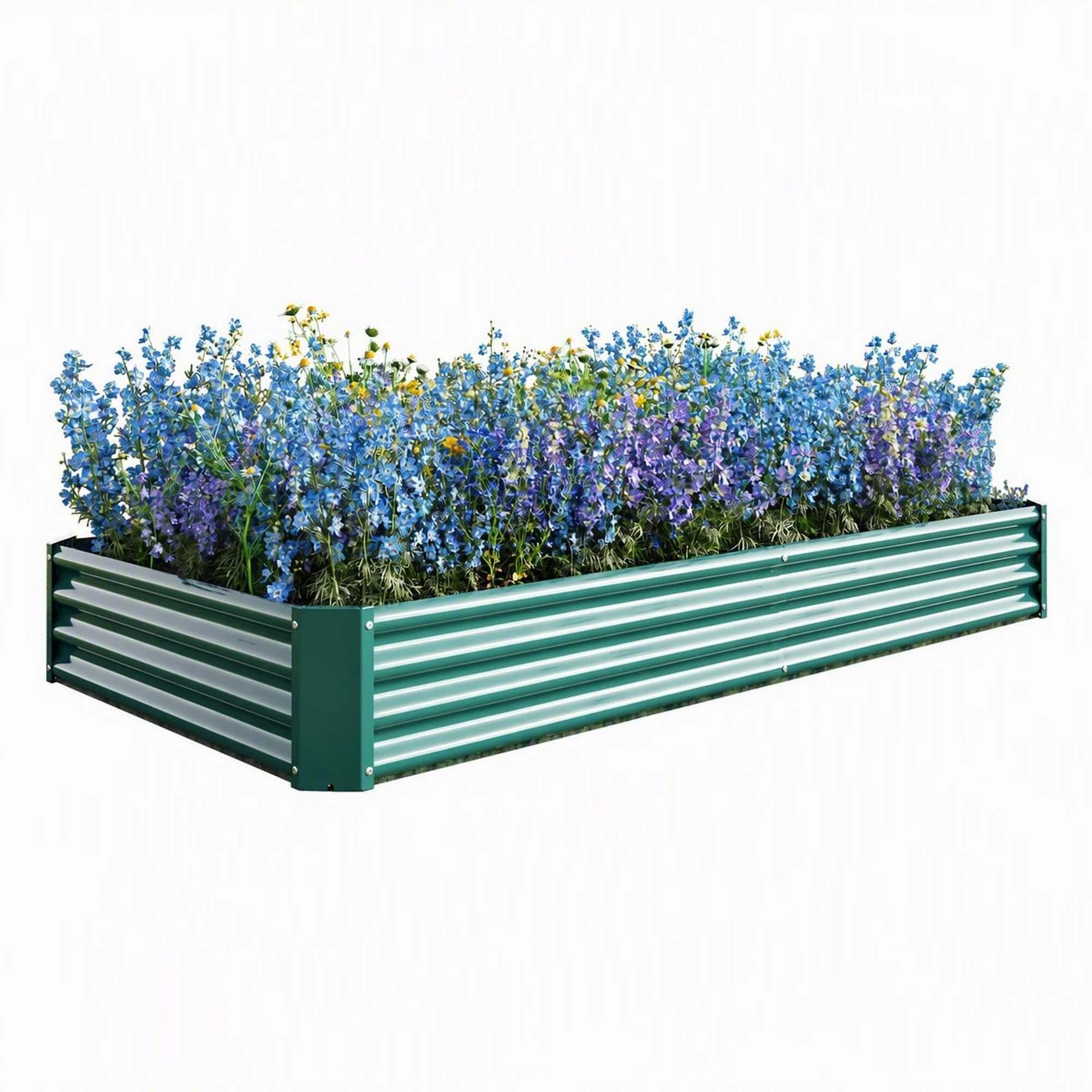 Front. RYHNUYNE - Raised Garden Bed Metal Planter Box 7.6x3.7x0.98 Feet for Vegetables Flowers Herbs Outdoor Yard - Green.
