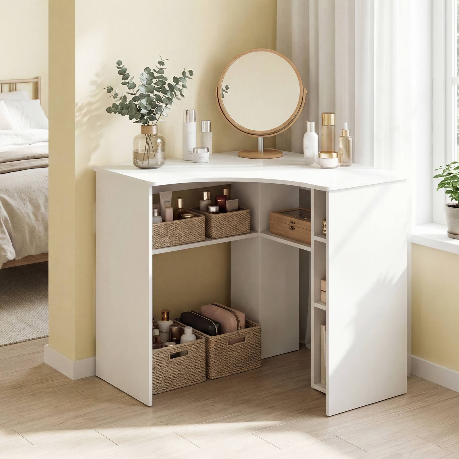 Alt View 7. Costway - Costway L-Shaped Computer Desk with Storage Shelves Adjustable Shelf for Home Office - White.