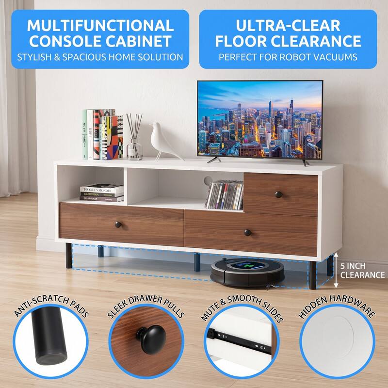 MULTIFUNCTIONAL ULTRA-CLEAR CONSOLE CABINET FLOOR CLEARANCE STYLISH & SPACIOUS HOME SOLUTION PERFECT FOR ROBOT VACUUMS

BOVY

5 INCH CLEARANCE ANTI-SCRATCH, DRAWER & SMOOTH HARDWARE PADS SLEEK PULLS MUTE SLIDES HIDDEN