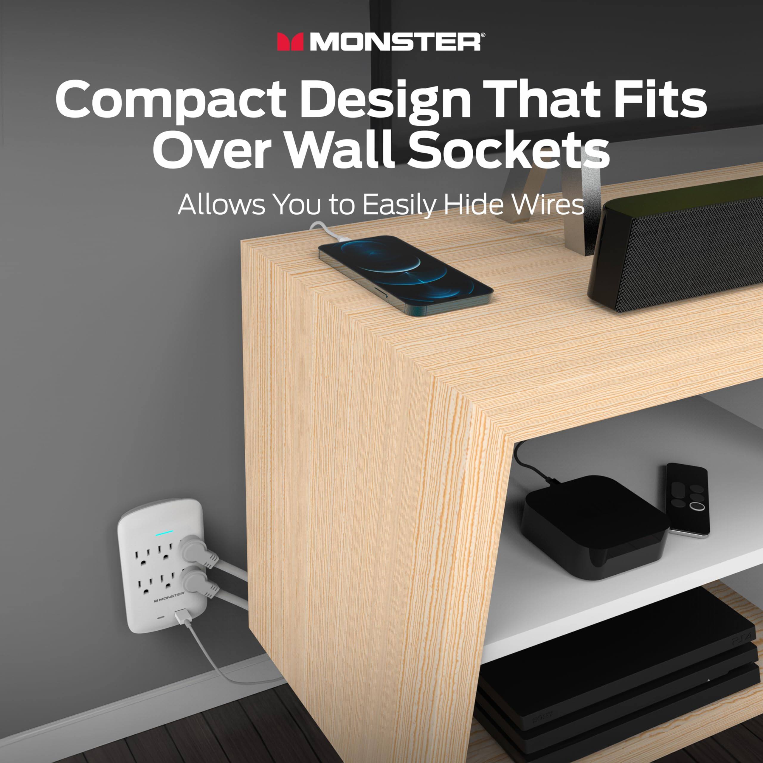 MONSTER®  
Compact Design That Fits Over Wall Sockets  
Allows You to Easily Hide Wires