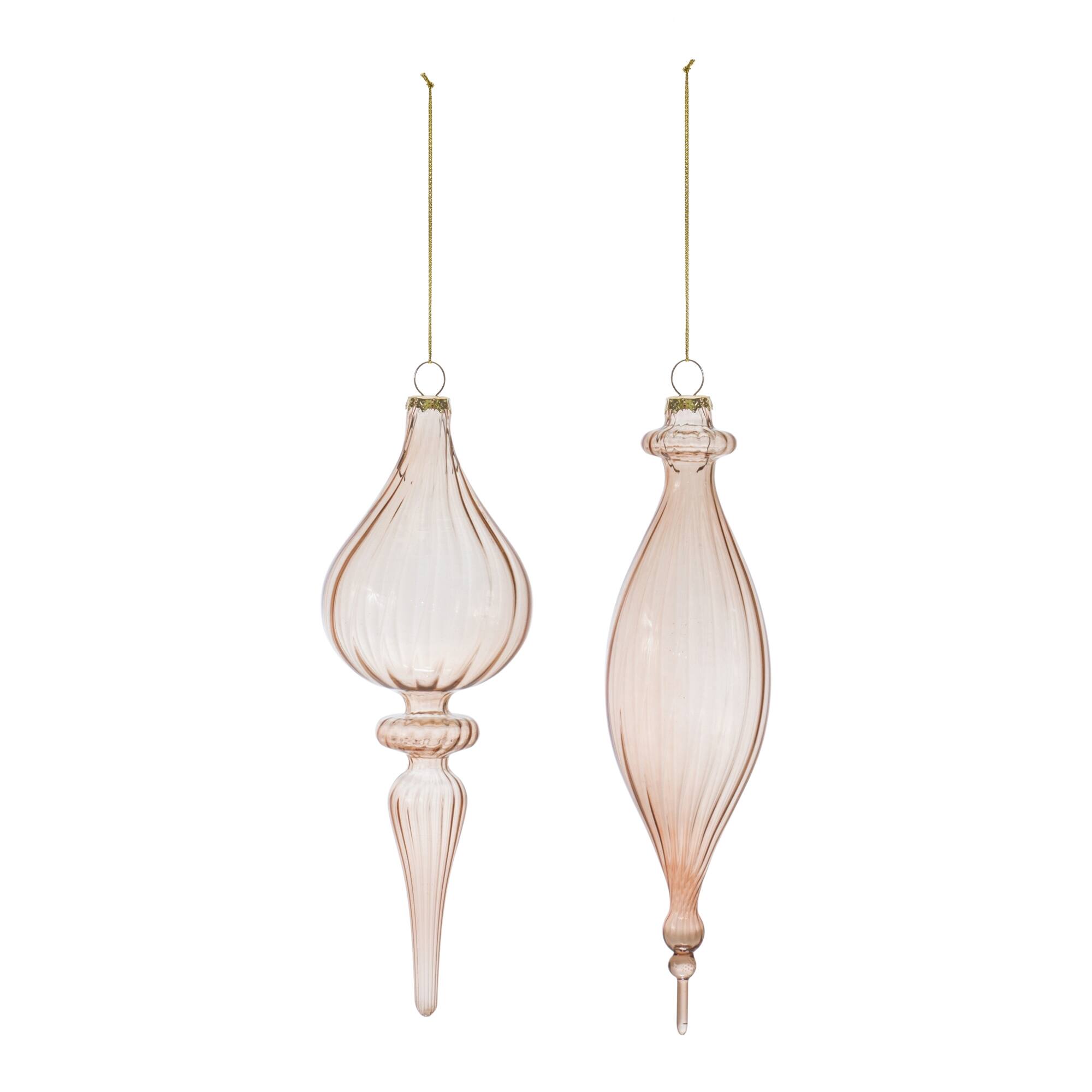 Angle. BreeBe - Ribbed Glass Finial Ornament (Set of 6) - Rose, Gold.