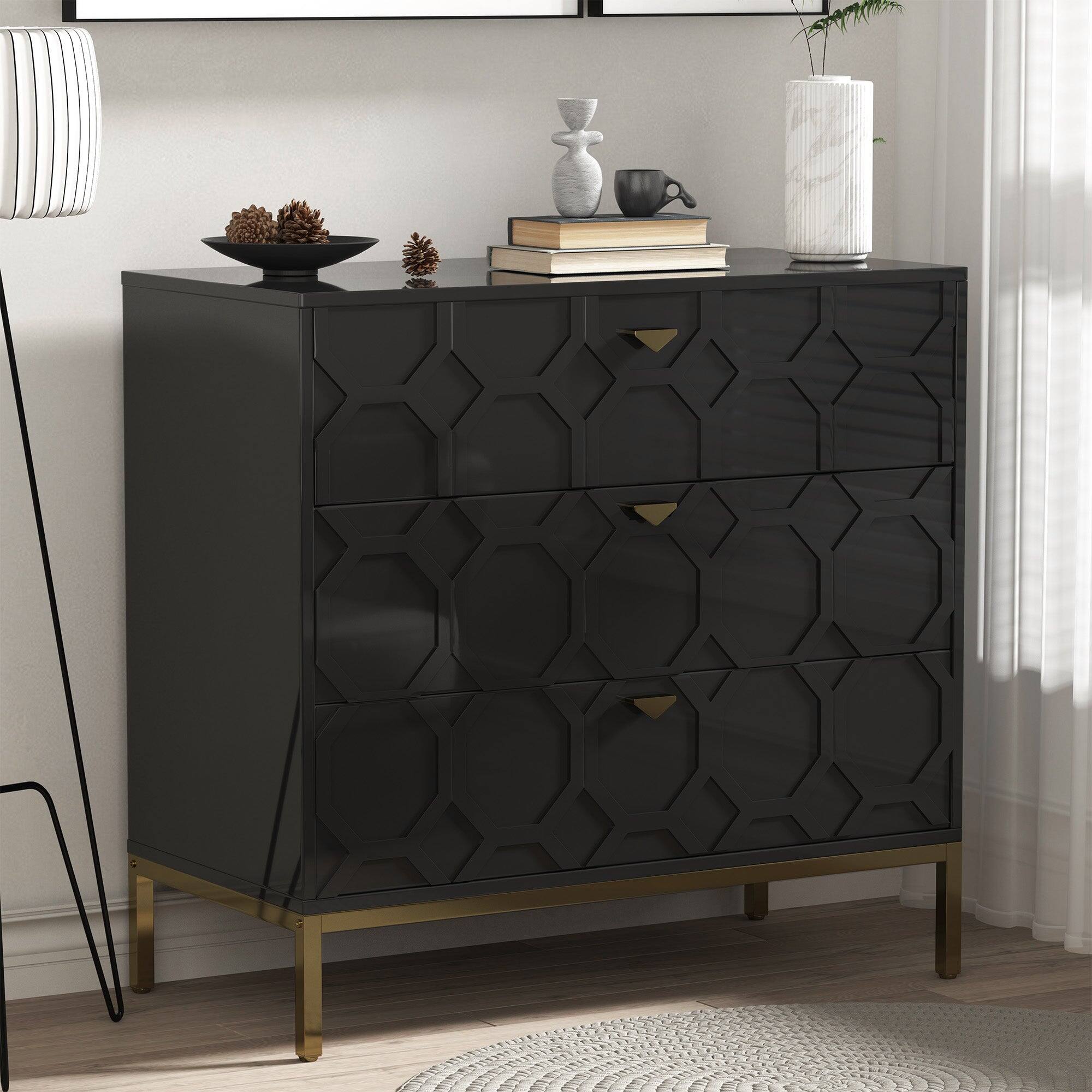 Alt View 3. Boyel Living - 32.28 in. H Freestanding Storage Cabinet Black 3 Drawer Accent Cabinet - Black.