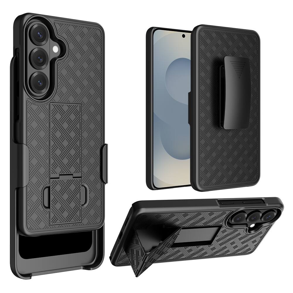 Alt View 1. Dteck - for Samsung Galaxy S26 Rugged Case Shockproof Foldable Kickstand Full Protection Cover With Belt Clip Holster - Black.