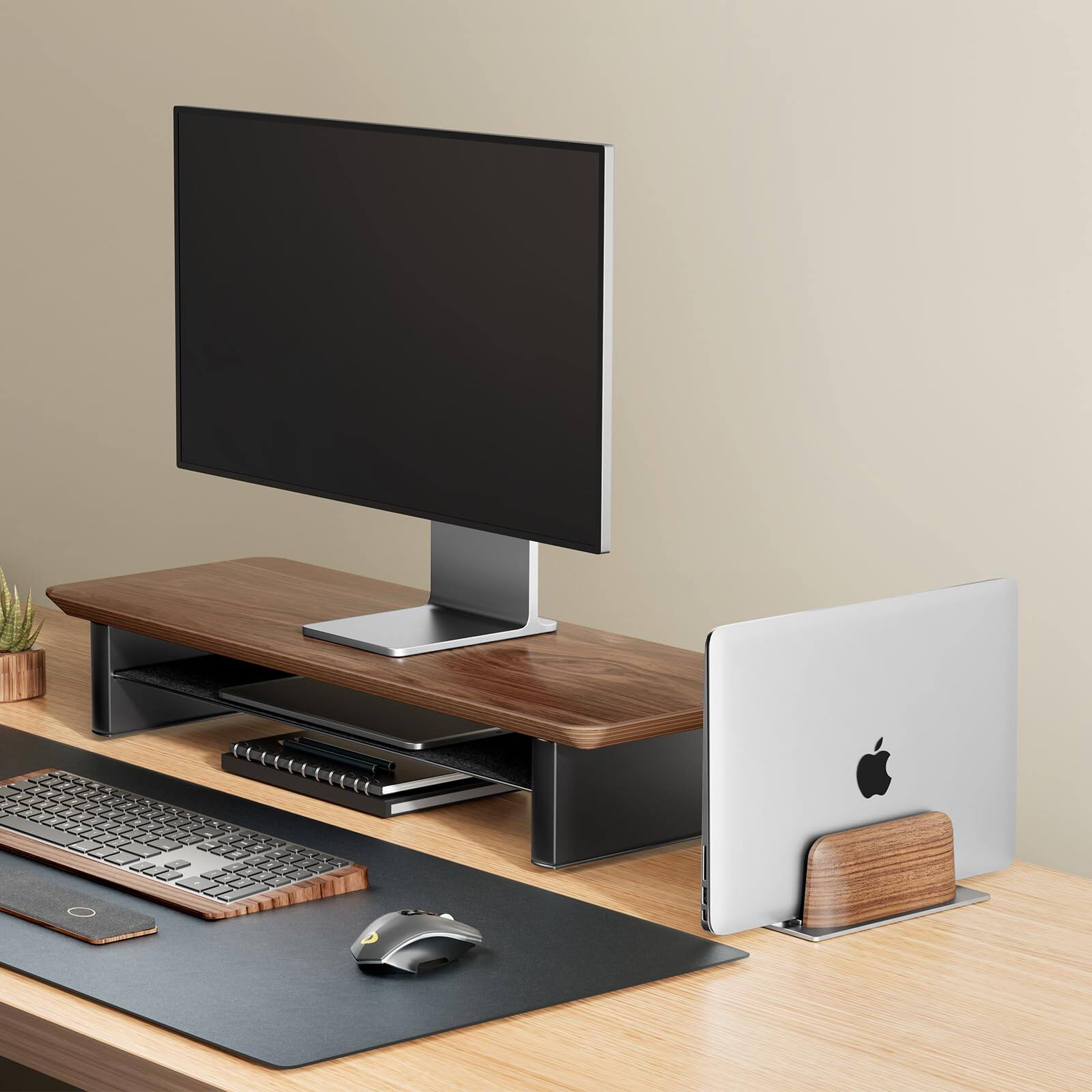 Left. HongFei - Vertical Laptop Stand for Desk, Laptop Holder to Dock MacBook, MacBook Pro and Other Laptops, Black Walnut Wood - Walnut.
