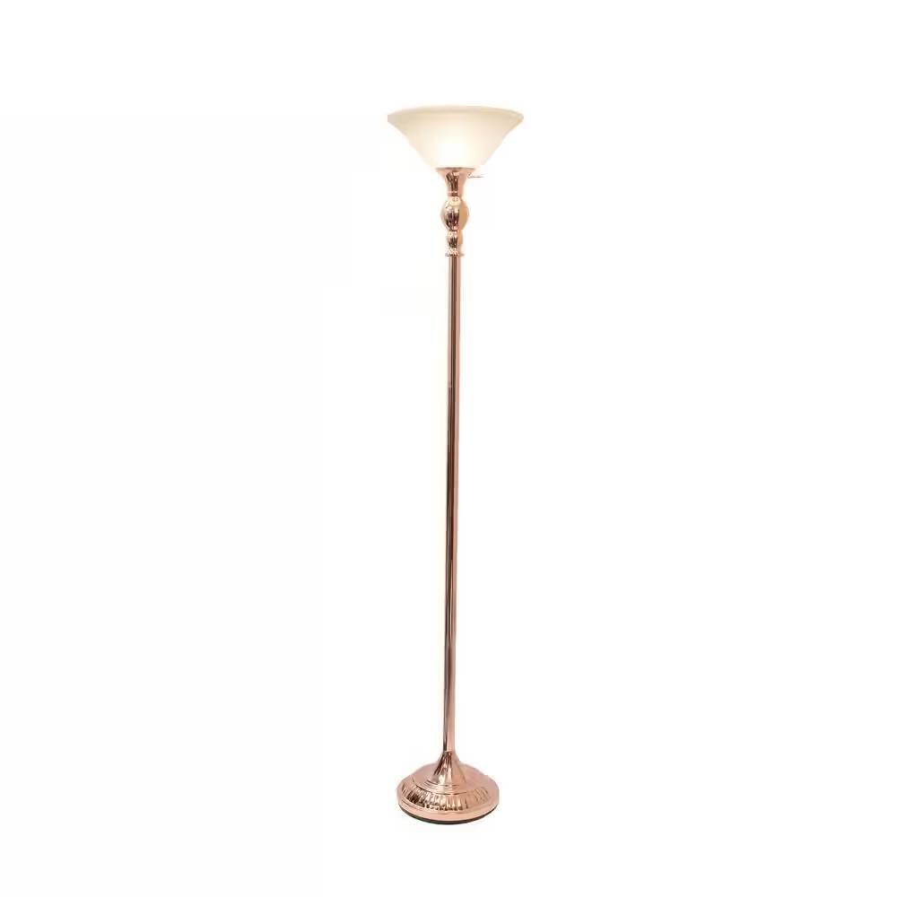 Angle. Hivvago - Rose Gold Copper Finish Metal Floor Lamp Torchiere with White Glass Shade - Gold Copper Finish, White.