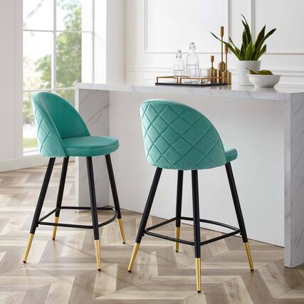 Front. Modway - Cordial Performance Velvet Counter Stools Set of 2 by Modway - Mint.