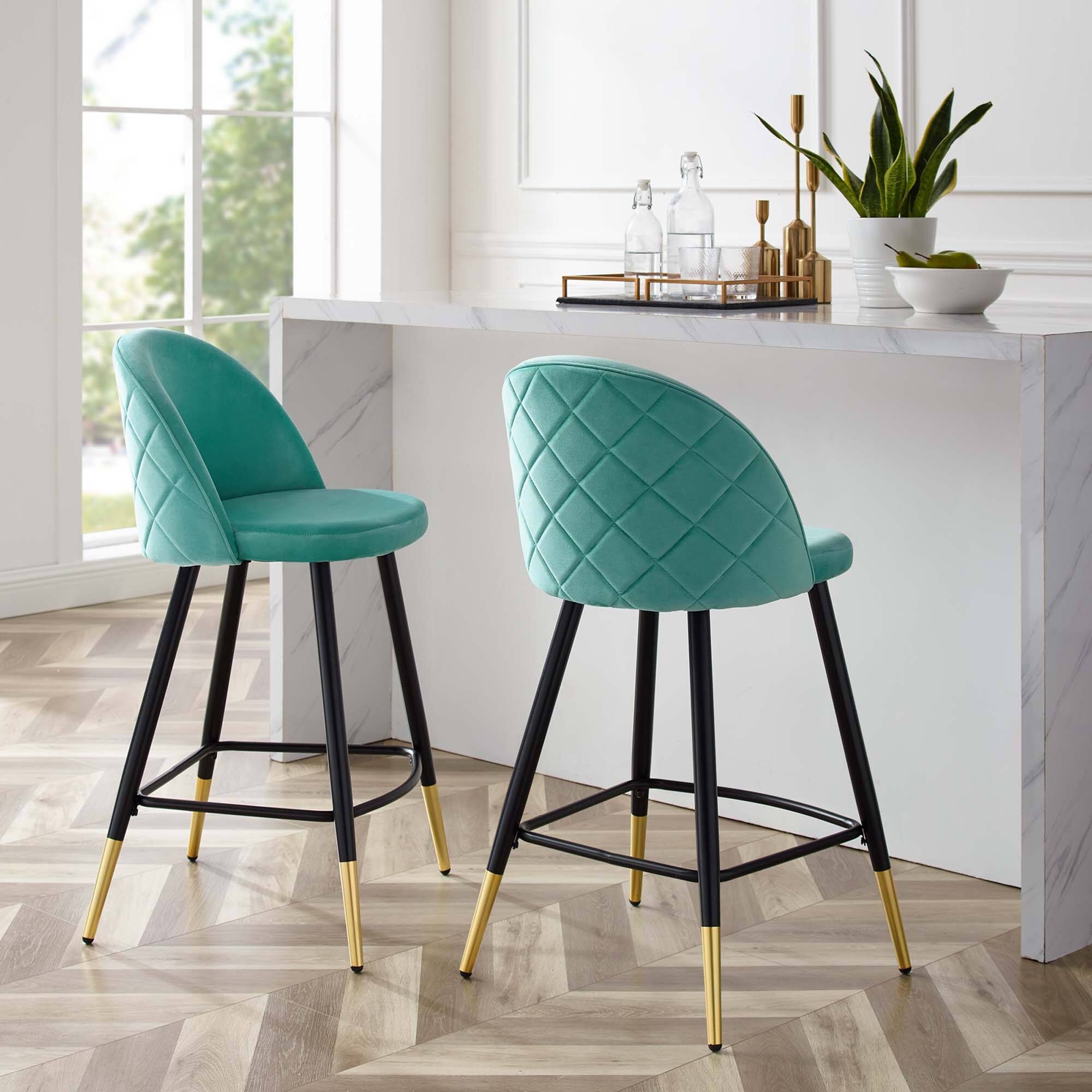 Front. Modway - Cordial Performance Velvet Counter Stools Set of 2 by Modway - Mint.