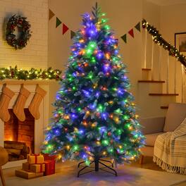 BreeBe - Snowy Prelit Christmas Tree with Color Changing Lights & Hinged Design - Green
