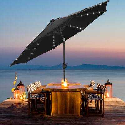 lighted patio umbrella with stand 9/10/11/12ft Solar LED Square Cantilever Enjoy ambient lighting without the hassle of cords or batteries 13 x 10 FT Outdoor