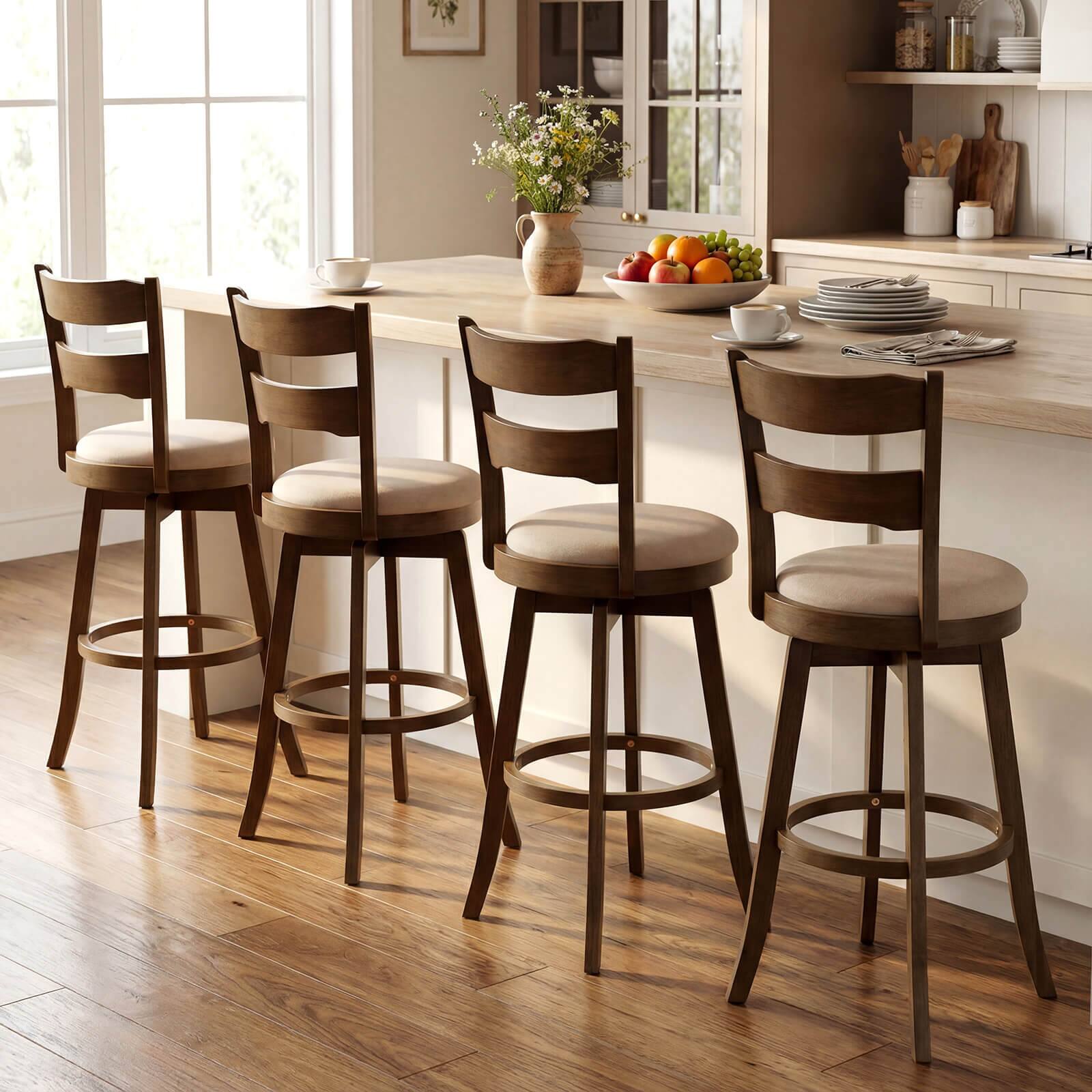 Alt View 5. Costway - Costway 30.5" Swivel Barstools Set of 4 with Backrest & Upholstered Seat,Footrest for Pub - Natural.