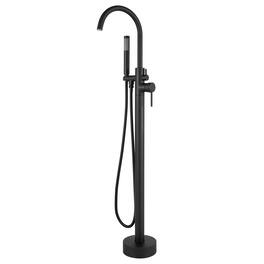 Akicon - Free Standing Bathtub Faucet 360° Swivel Tub Filler with Handheld Shower and Gooseneck Spout - Black