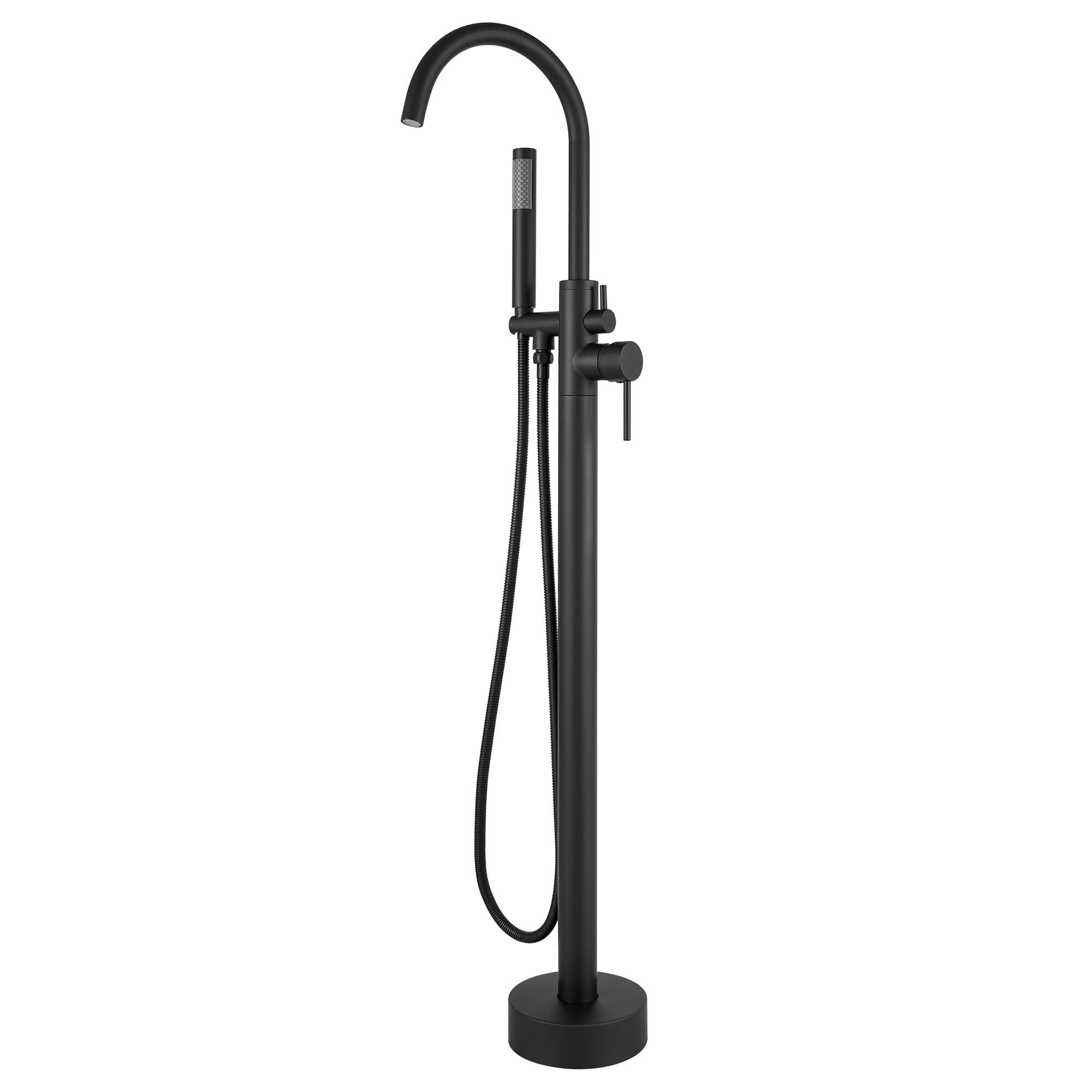 Front. Akicon - Akicon Free Standing Bathtub Faucet 360° Swivel Tub Filler with Handheld Shower and Gooseneck Spout in Black - Black.