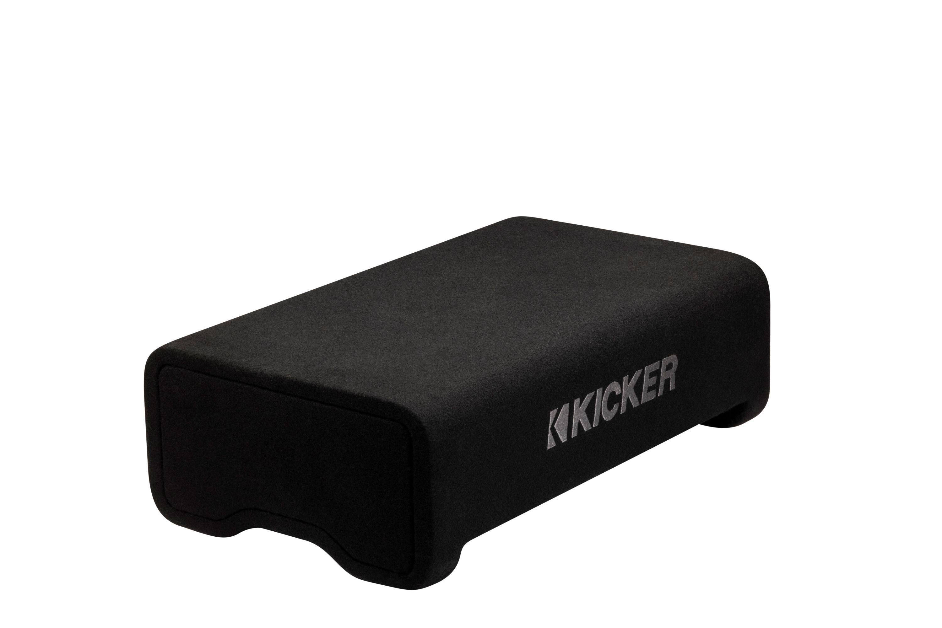 Left. KICKER - Solo-Baric L7T 10" Single-Voice-Coil 2-ohm Down Firing Enclosure Subwoofer - Black.