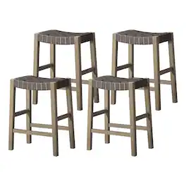Maven Lane - Emerson Counter Stool, Wood & Vegan Leather, Set of 4 - Weathered Grey