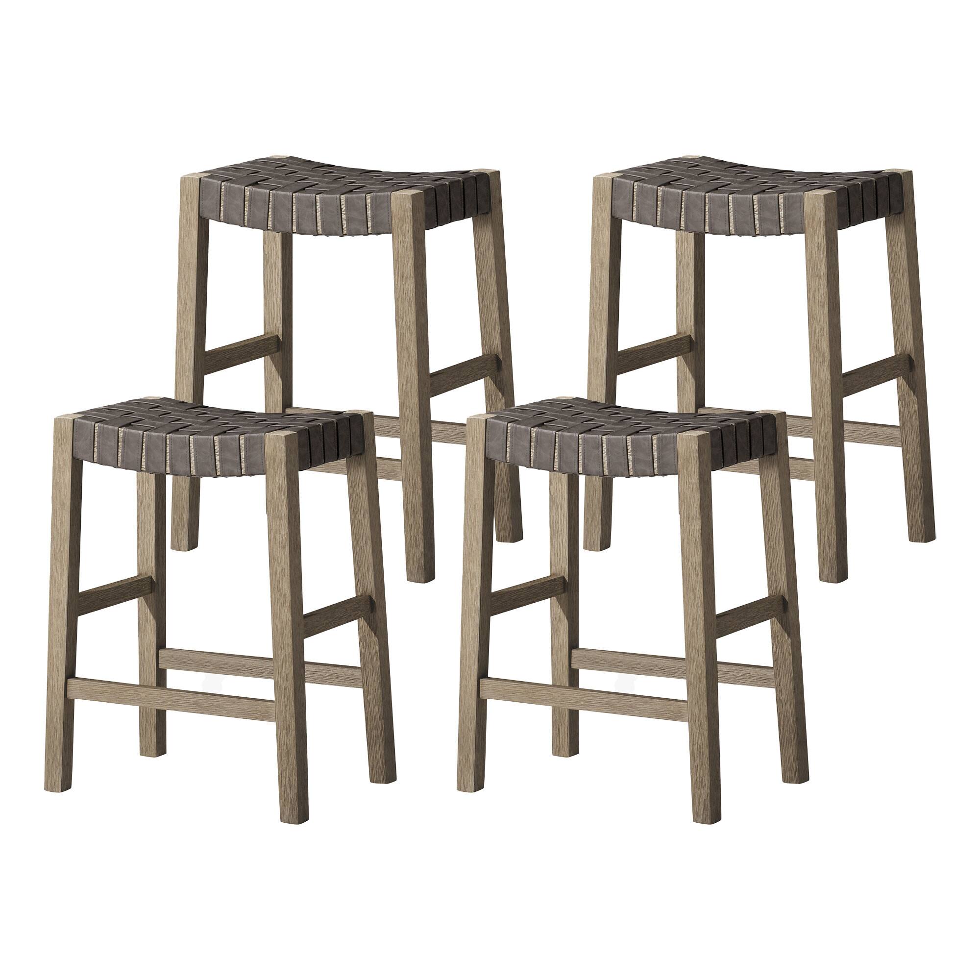 Front. Maven Lane - Maven Lane Emerson Counter Stool, Weathered Grey Wood & Vegan Leather, Set of 4 - Weathered Grey.