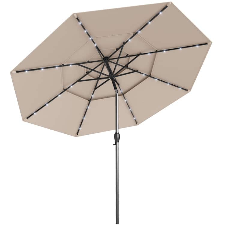 SlickBlue - Outdoor 10-Foot Solar Patio Umbrella with LED Lights and Vented Canopy - Beige