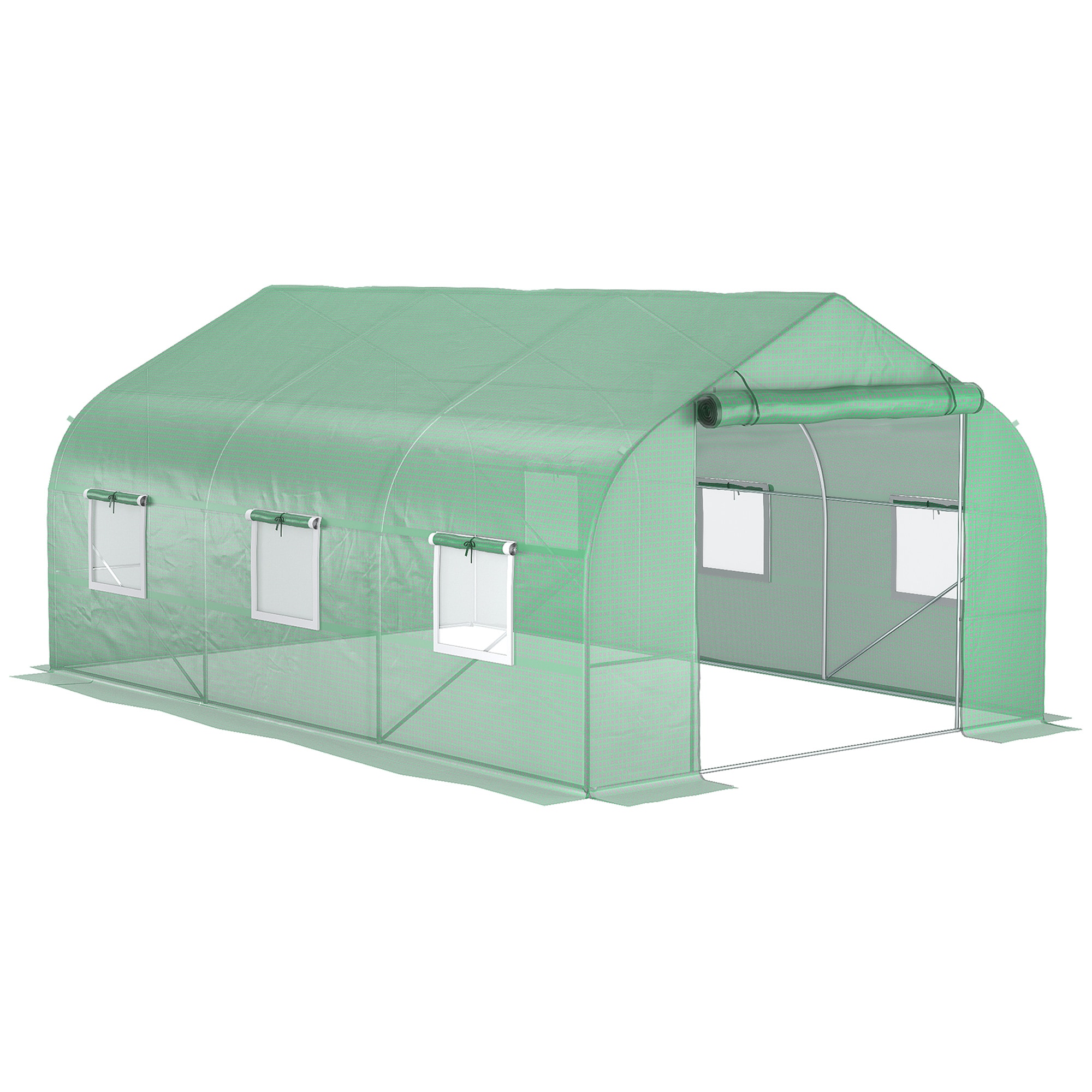 Outsunny - 11.5' x 10' x 6.5' Outdoor Walk-in Greenhouse, Tunnel House with Roll-up Windows, Zippered Door, PE Cover - Green