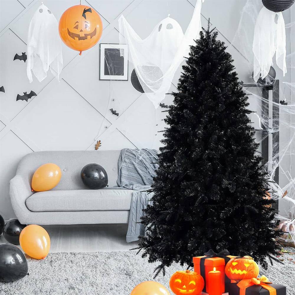 Alt View 4. Pefilos - 5Ft Pre-Lit PE/PVC Christmas Tree, Artificial Holiday Decor with 1076 Branch Tips, 250 Glowing Lights, Metal Base - Black.