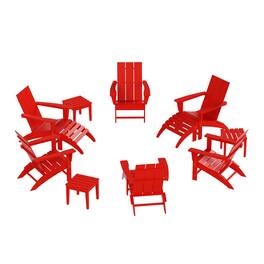 WestinTrends - Ashore 12-Piece Modern Poly Folding Adirondack Chair with Ottoman and Side Table - Red